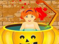 Little baby halloween bathing